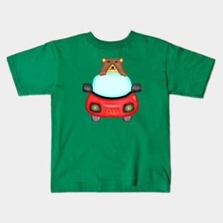 Cute groundhog drive red sport car. Kids T-Shirt